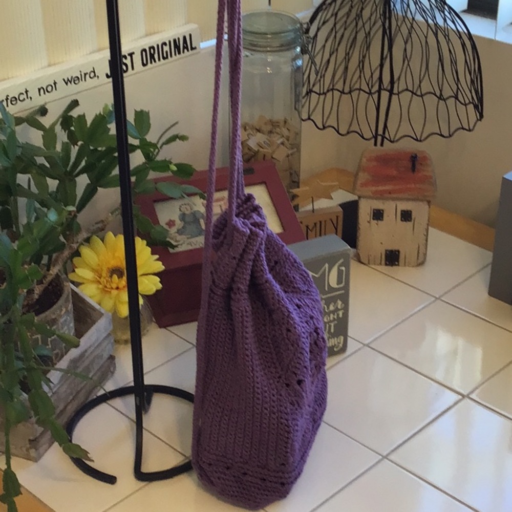 Purple Crocheted Drawstring Backpack (#4) - image 3